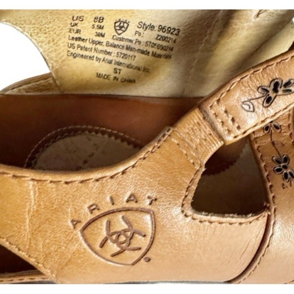 Ariat Women's Sz 8 Floral Slingback Leather Sandals Tan - Picture 6 of 11